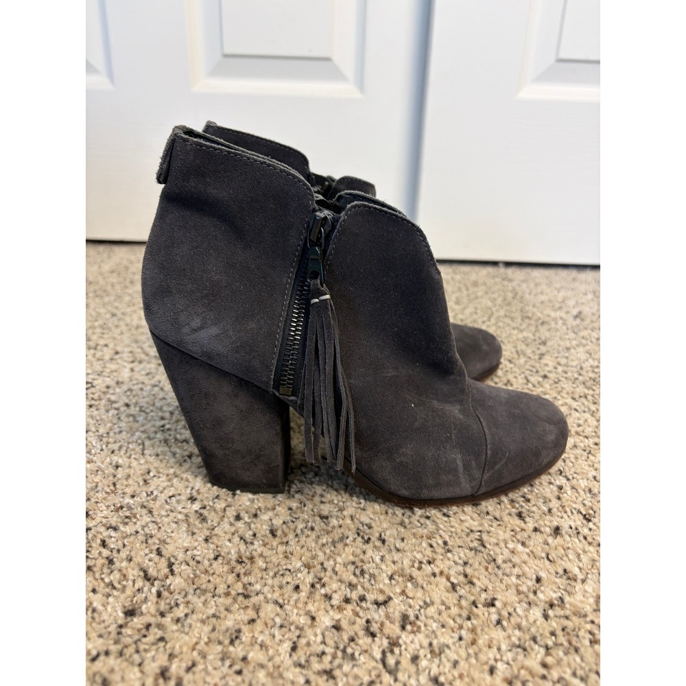 Rag & Bone Ankle Boots  38.5/8.5 Margot Tassel Grey Suede Side Zip Block Heel